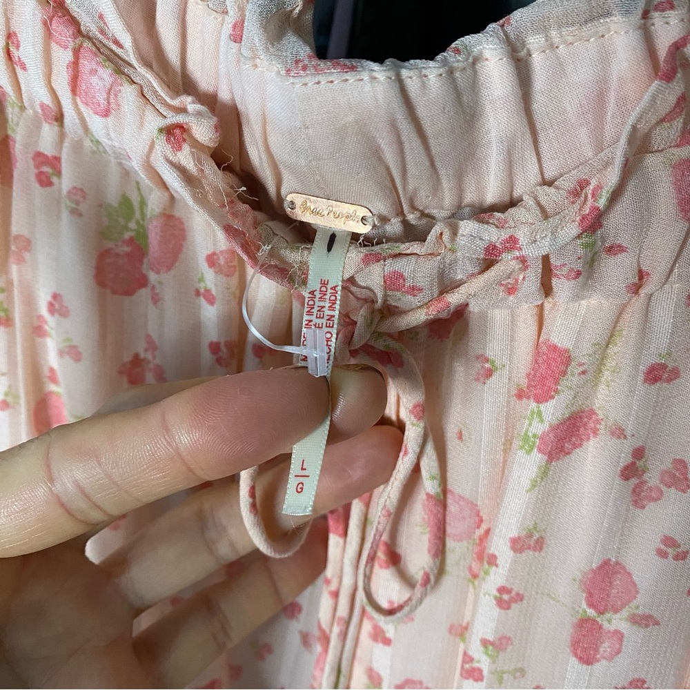 FREE PEOPLE Emmeline Tiered Pink Floral Wide Leg Pants in Peach Combo - Picture 15 of 16